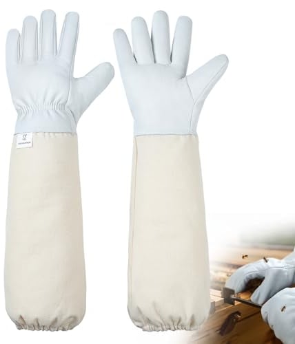 oontay Imkerhandschuhe aus Ziegenleder, Atmungsaktive Canvas Imkerhandschuhe Stichfest, Geeignet für Männer und Frauen Imkerei Zubehör, Imkerhandschuhe Leder für die Gartenarbeit (XXL)
