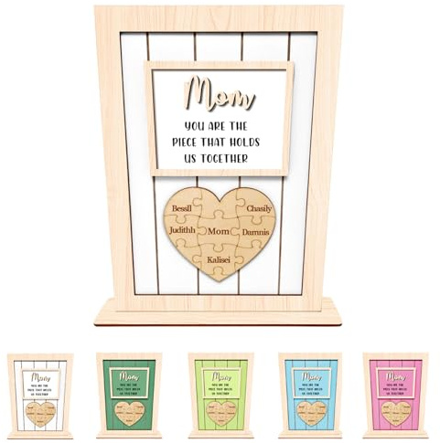 Panneau personnalisé « Mom You Are The Piece That Hold Us Together » de 1 à 9 - Plaque en bois personnalisée - Arbre généalogique - Cadeau de fête des mères - Cadeau pour la famille, maman, de la part