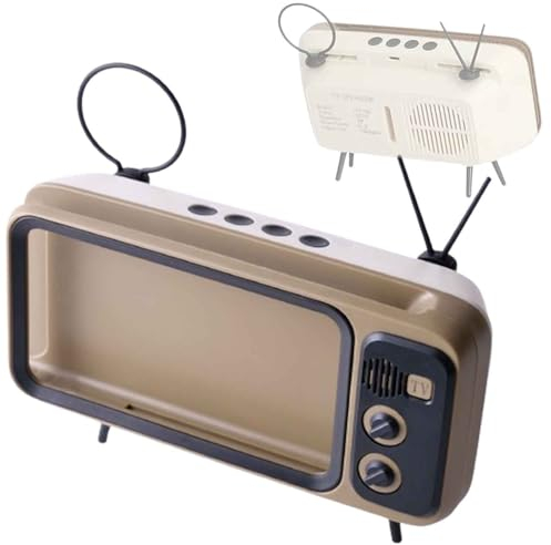 ADovz Retro-TV-Telefonständer, Telefonbildschirmhalterung im Retro-TV-Stil, dekorativ, Telefonbildschirmhalterung im TV-Stil (Brown,Three-in-one Stand)