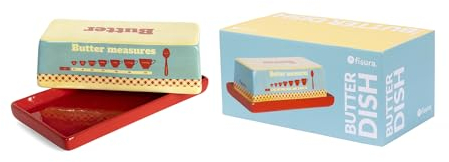 Fisura – Mantequillera original vintage. Mantequera de cerámica con tapa. Plato de mantequilla con estampado de medidas. 18 cm x 9,5 cm x 6 cm. Apto para lavavajillas.