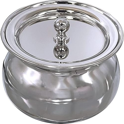 TRTO 1x 450ml Traditional Stainless Steel Serving Cooking Pot Balti Curry, Rice Birayani Dish Biryani Pot Indian Serving Patila