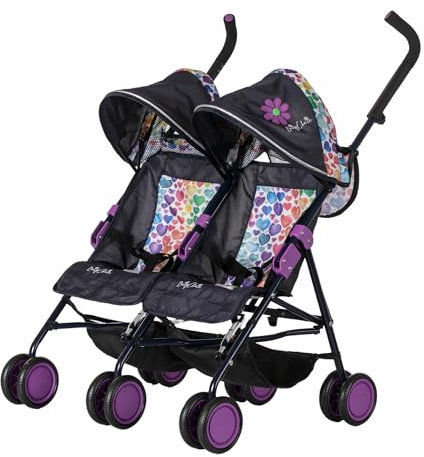 Daisy Chain Zipp Max-Zwillings-Puppenbuggy – Empfohlen für Kinder zwischen 4 und 9 Jahren. (Rainbow Hearts)