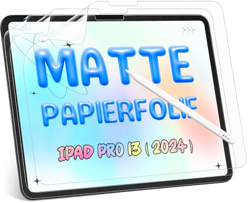 3 Stück Papier Folie Kompatibel mit iPad Pro 13 Zoll M4 (2024), Matte Papierfolie Schutzfolie Displayschutz Film Blendfreiem Feel Paper Film PET Screen Protector for Writing Drawing Sketching