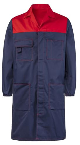 SUSHIMIAN Blouse de Travail pour Homme Blouse de Laboratoire Manches Longues Blouse Bleu Chimie Scientifique Veste de Travail avec Boutons, Rouge+Bleu, L