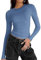 Zeagoo Women's Long Sleeve Tops Y2K T-Shirt Basic Shirt Slim Fit Shirts Casual Crop Top Crew Neck Tee Navy Blue L