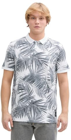 TOM TAILOR Denim Herren 1045599 Poloshirt, 37547-White Black Leaves Print, XL