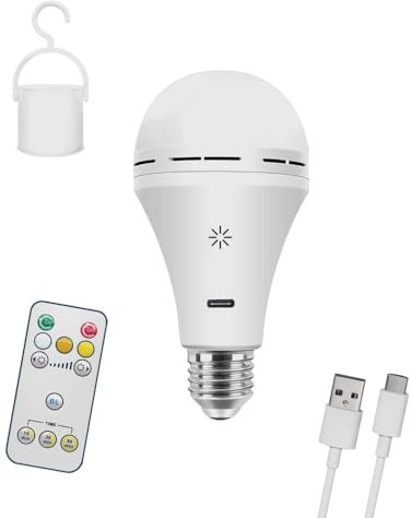 wonderlamp Bombilla LED Rosca E27 6W con batería recargable 3000-4000-6000K Mando a distancia y Temporizador