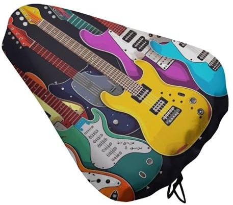 Fahrradsattelkissen, bunte Gitarren, wasserdicht, staubdicht, weiches Fahrradsitzpolster mit Kordelzug für Männer und Frauen