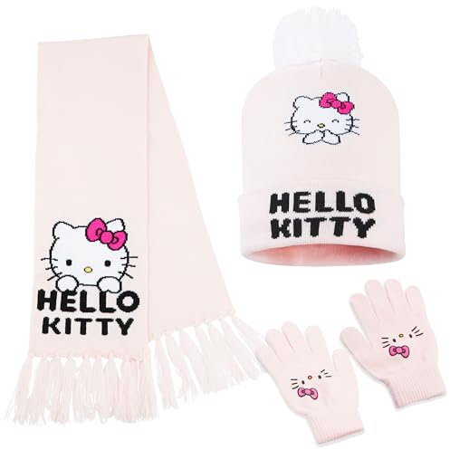 Hello Kitty Mädchen Mütze, Handschuhe & Schal Set - Geschenke für Mädchen