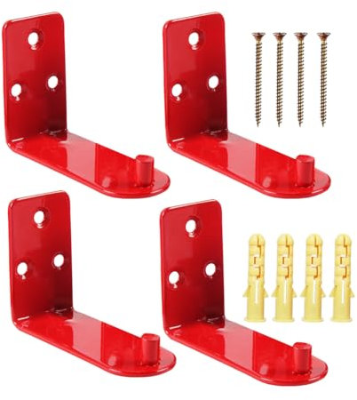 GiantGo 4 Pcs Universal Fire Extinguisher Wall Holder, Heavy-Duty Hook for Fire Extinguishers Up to 9 kg, Ideal for Schools, Offices (Red)
