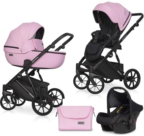 Passeggino Riko Basic Montana Ecco 3en1 BBtwin eco pelle. Carrello trio 3 pezzi in pelle. Rosa