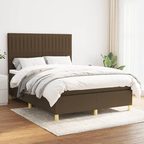 OHOOWOO Boxspringbett mit Matratze Dunkelbraun 140x200 cm Stoff,Schickes Boxspringbett 'Elegance': Optimale Nachtruhe Dank verstellbarem Kopfteil und Matratze aus Taschenfedern