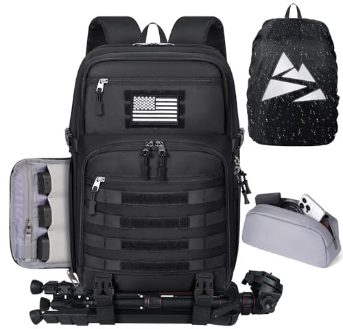 SDYSM Kamera-Rucksack für Fotografen, professionelle DSLR/SLR-Kameratasche, wasserdicht, 15,6 Zoll Laptop-Rucksack, Schwarz, Taktisch