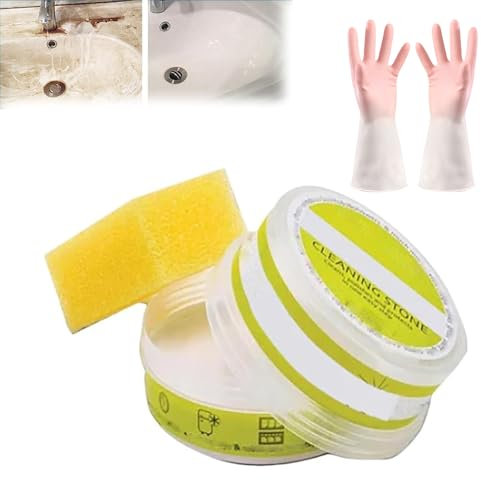 Frenaki Pietra per la Pulizia Ecologica, per la Pulizia del Pavimento della Doccia in ciottoli, detergente e lucidante Naturale Multiuso, per la Cucina del Bagno, con Guanti e Spugna (1)