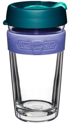 KeepCup Longplay - Reusable Coffee Cup, Double Wall Glass with Removable Sleeve and splashproof Sipper lid - 16oz/454ml - Haze