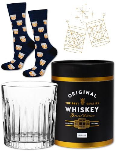 soxo Whisky Chaussettes Homme Fantaisie Cadeau Drole Chaussette Cadeaux Hommes Gadget 40-45 Chaussettes Whisky + Verre
