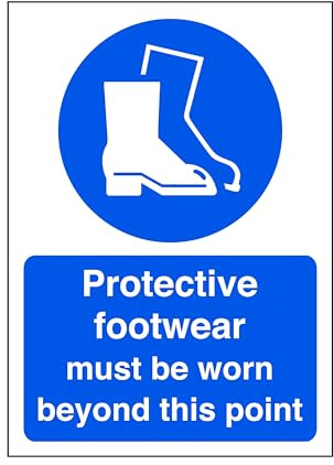 Protective footwear must be worn beyond this point - safety sign, ppe clothing, ppe - High tack self-adhesive sticker (200mm x 150mm) Viewing Distance within 5m.