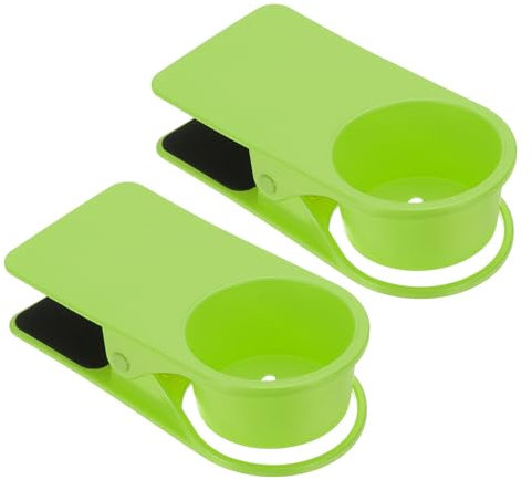 PATIKIL Desk Cup Holder Clip, 2 Pcs Clamp on Table Cup Holder Bottle Couch Cup Holder for Boat Swing Patio Chairs Drink Beverage Soda, Green