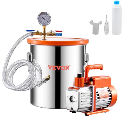 VEVOR Kit Camera a Vuoto 18,9 L e Pompa 1,65 L/s, in Acciaio Inox, Camera di Degasaggio Pompa a Vuoto Monostadio, con Coperchio, Olio, Tubo Flessibile, per Degasaggio Resina Epossidica Siliconica