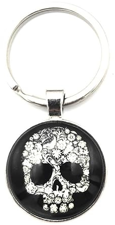 4Trails Porte-clés avec pendentif tête de mort squelette porte-bonheur | Breloque bague en verre, gothique, cadeau