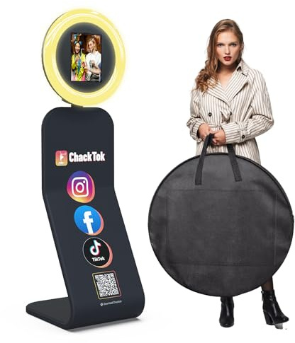 Tragbare Fotokabinenmaschine für iPad 12,9 Zoll, 11 Zoll, 11 Zoll, 10,2 Zoll, mit Software-App-Steuerungslichter/Foto/Teilen, abnehmbar für Stofftasche, Siebdruck-Logo, Wabenhülle