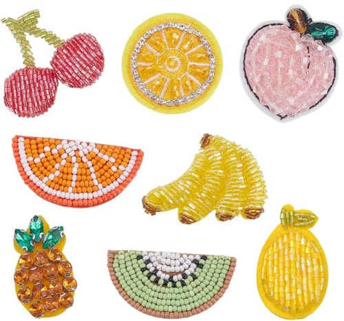 PH PandaHall 8 Styles Embroidery Fruit Applique Patch Beaded Sequins Iron on Patches Peach Banana Cherry Sequins Patches Orange Watermelon Beaded Patches Sew on Patches for Coat T-Shirt Costume Decor