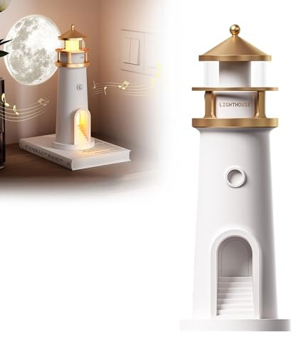 Leuchtturm Deko mit Automatischer Sensor, LED Leuchtturm Lampe, LED Mondlicht Projektor Lampe, Nachtlicht Sternenhimmel, Leuchtturm Geschenk Geburtstag [Energieklasse A (Bluetooth-Musikwiedergabe)