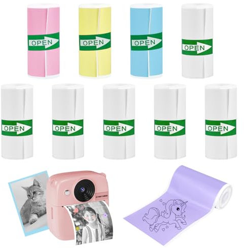10 rouleaux de papier thermique pour appareil photo enfant, papier thermique appareil photo enfant, rouleau appareil photo enfant autocollant, rouleau papier appareil photo enfant(57 x 25 mm)