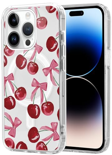 Phoona Handyhülle für iPhone 11 Pro Magnetisch Hülle 5.8, Kompatibel mit MagSafe Aesthetic Muster Weiches Silikon Transparent Weich Kratzfeste Stoßfest Cover Mädchen,Kirsche Roter Bogen