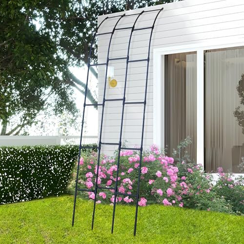 Halbbogen-Spalier, schwarze kunststoffbeschichtete Stahlstütze für Kletterrosen, Trauben und Gemüse, Metall-Gartenbogen, Dekoration für die Außenterrasse, einfache Montage(W90xH180CM(3.0x5.9FT))