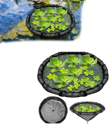 Schwimmende Pflanzenbarriere, schwimmende Insel-Pflanzgefäß, Wasserspiele, Teichdekorationen, feinmaschige schwimmende Insel-Pflanzenschutz mit Hebering zum Schutz Ihrer schwimmenden Pflanzen (45 cm)