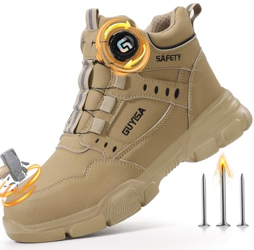 GUSAYEX Steel Toe Cap Boots Mens Lightweight Safety Boots with Puncture Resistant Midsole and Swivel Buckle Quick-Lace Work Boots for Construction Warehouse and Industrial Use