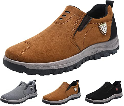 Zapatillas de senderismo para hombre, extraanchas, sin cordones, antideslizantes, para el tiempo libre, zapatillas deportivas, zapatillas de senderismo, monocolor, cómodas, marrón, 42 EU