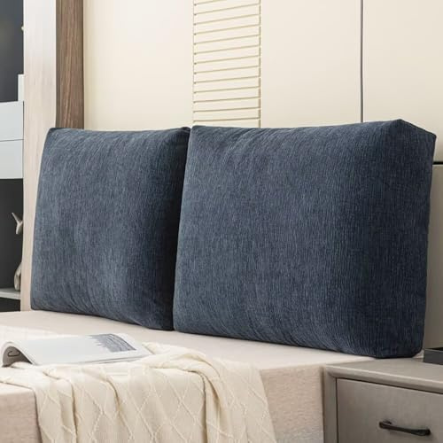 Rückenkissen Bett 1er Set, 90×55×15 cm Chenille Hohen Rückenstützkissen mit Waschbarem Bezug, Ergonomisch Kopfteil Lesekissen, Große Bettkissen Rückenlehne Kissen für Couch, Sofa, Wand, Blau