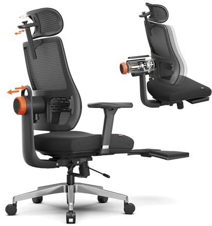 Newtral Ergonomic Office Chair - Dynamic Back Support, Home Desk Chair with Foldable Footrest, 96°-136° Recline Backrest, 5D Headrest, 4D Armrest, Seat Depth & Height Adjustable, MagicH-PRO, Black