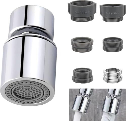 FAINCA 22mm 360° Pivotant Embout Robinet Cuisine avec 6 Adaptateur Robinet | Aérateur de Robinet Cuisine Mousseur Robinet Economie Eau pour Éviers de Cuisine Salle de Bain Lavabo