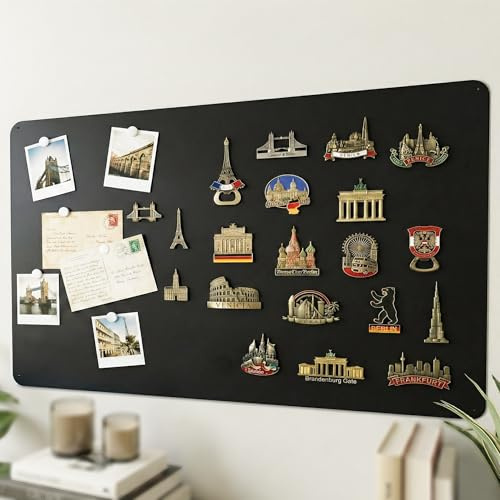 Qiytecno Schwarz Magnettafel Groß GALERIE-FORMAT: Bühne für Ihre Sammlung | Metall Magnetwand für Reisemagnete & Souvenirs - 60 × 90 cm Edles Magnetboard fürs Wohnzimmer und für passionierte Sammler