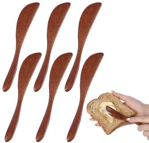 Aysatogc 6PCS Wooden Butter Knife Spreader, Jelly Cheese Spreaders Jam Spreaders for Jars Blenders Stirring Mixing Sandwich Mini Spatulas for Kitchen Restaurant