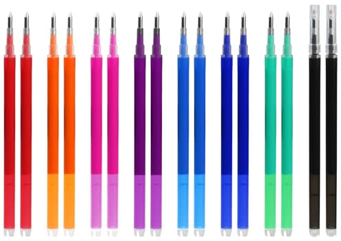 16 Ersatzminen für löschbare Gelstifte, 0,7 mm, 11 cm, radierbare Ersatzminen passend für Pilot FriXion Ball, Clicker und Eberhard Faber, Ersatzmine für Gelstift radierbar (8 Farben)