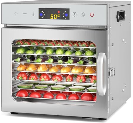 400W 8Tray Stainless Steel Food Dehydrator with30 minutes-24 Hour Timer LED Touch Control Design Adjustable Digital Temperature 30-90°C Fruit Dryer Machine for Fruit Veg Meat & More,BPA Free