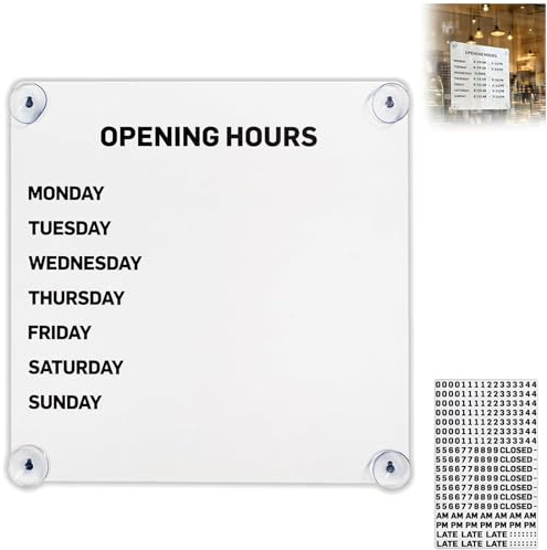 Panneau magnétique en métal for les heures de travail, tableau d'horaires modifiable et réutilisable avec ventouses et chiffres magnétiques, panneau des heures d'ouverture, for vitrines, salons(White)