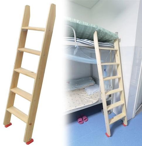 GJMSSMY Scala angolare in Legno a 7 gradini per Letto a Castello con ferramenta e Tappetino in Gomma - Ideale per Adulti, Bambini e Anziani - Robusta Struttura Marrone (200 cm)