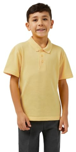 Trutex Kids Gold Plain School Polo Shirts – Short Sleeve Cotton-Rich Unisex PE Kit Polos for Boys and Girls – Age 14