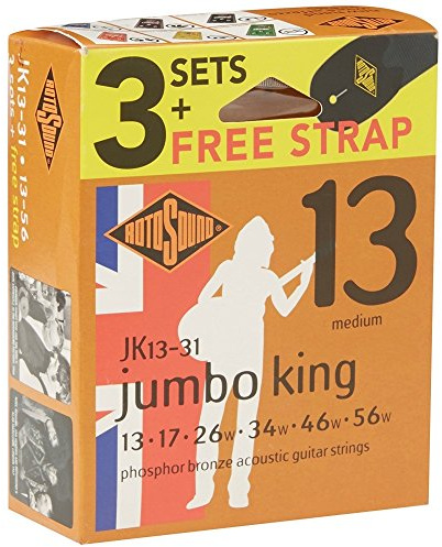Rotosound Strings for Acoustic Guitar JUMBO KING 3 Set + Strap JK13-31-F