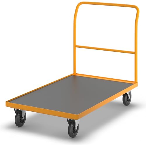 eurokraft pro | Profi-Plattformwagen | Schiebebügel fest verschweißt, Ladeflächen-LxB 1240 x 790 mm