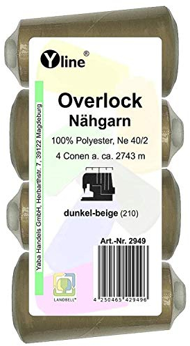 4 Stück Spulen Overlock - Nähgarn, dunkel - beige, a. 2743 m, NE 40/2, 100% Polyester, Nähfaden, Nähmaschinen Garn, (0,01 € / 10 m), 2949