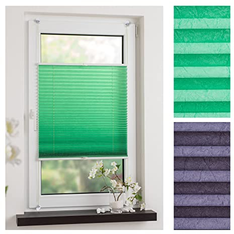 Liedeco® Plissee verspannt mit Klemmträger / 70x130 cm grün (Breite x Höhe) / lichtdurchlässig, Blickdicht, stufenlos verstellbar/leichte Montage ohne Bohren/Plissee ohne Bohren farbig zum Klemmen