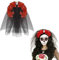 NET TOYS Tag der Toten Haarreif La Catrina Haarschmuck schwarz-rot Dia de los Muertos Schleier Totenkopf Halloween Haarreifen Rosen Kopfschmuck Totenschädel Day of The Dead Diadem