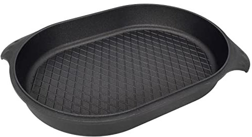 Eurolux ovale Grillpfanne Induktion 40 x 27 cm Aluguss antihaft-beschichtet - Flachrandpfanne mit Grillboden und 2 Griffe - Made in Germany