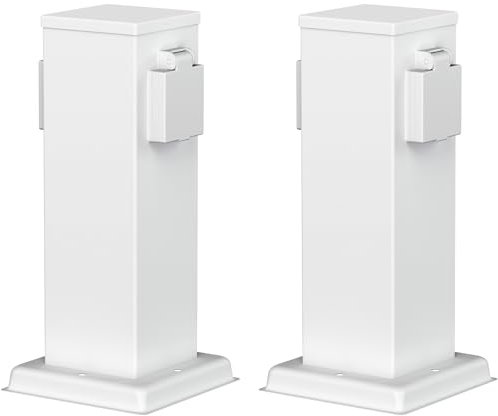 ledscom.de 2 prese da giardino a colonna POLLY per esterni, IP44, a 2 vie, acciaio inox, bianco, quadrate, 27 cm